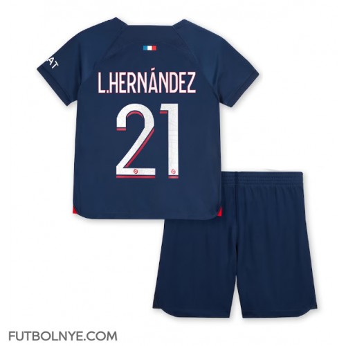 Camiseta Paris Saint-Germain Lucas Hernandez #21 Primera Equipación para niños 2023-24 manga corta (+ pantalones cortos)